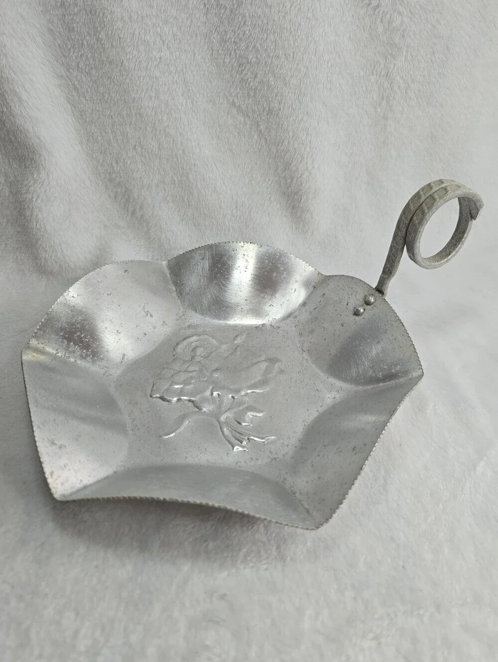 Vintage Mid Century Nasco Italian Aluminum Candy Dish Rose Design, See Described